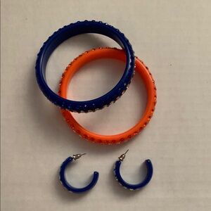 Bedazzled Blue and Orange Bangle Set & Earrings Fan Jewelry Knicks, Mets, Gators